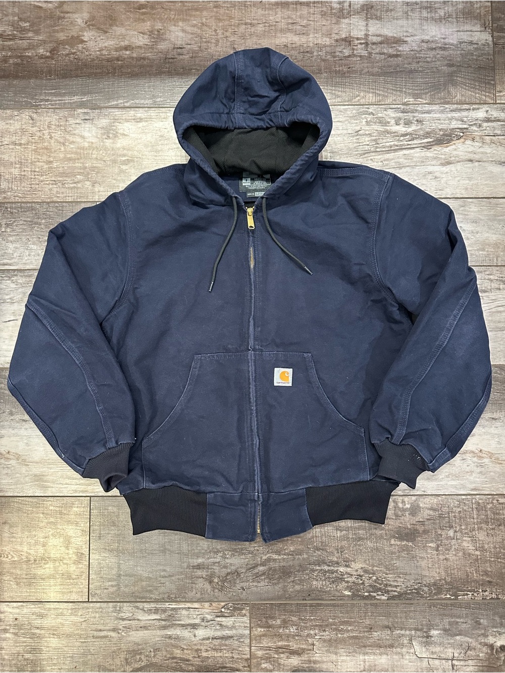 Carhartt Navy Hooded Zip-Up Work Jacket with Logo Patch